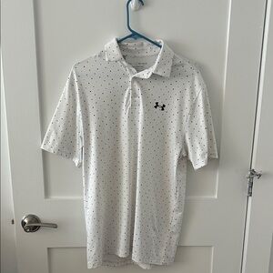 Under Armour Men's Golf Shirt- White with Black Dots